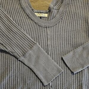 We The Free Gray Ribbed Crewneck Top